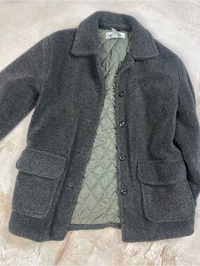 Old Navy Dark Charcoal Faux Shearling Button-Up Jacket